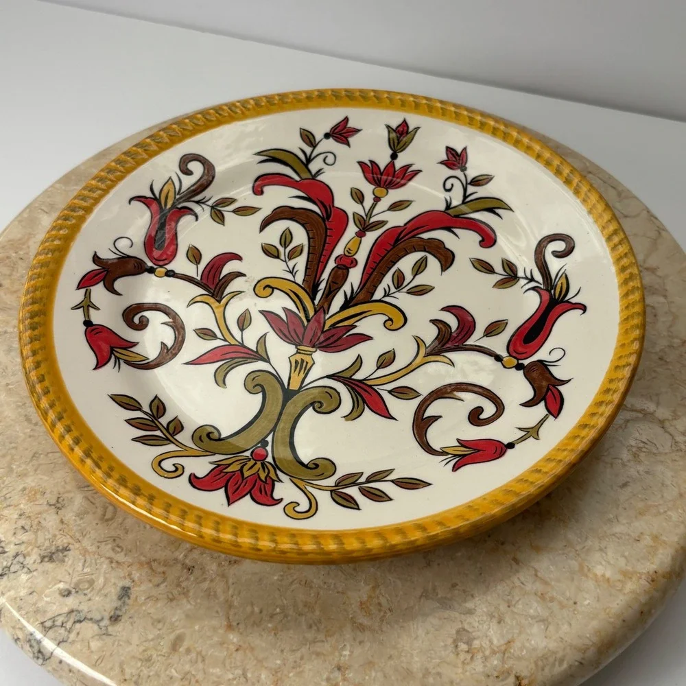 Pier 1 Oralia Earthenware Plate Floral Red Yellow Brown‎ Decorative Dish Salad